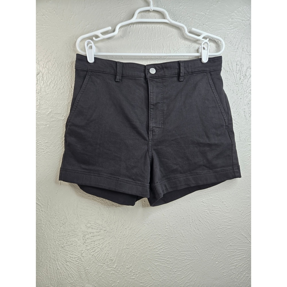 Everlane High Waisted Shorts Sz 10 Black Cotton Stretch Denim Casual Minimalist